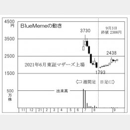 「BlueMeme」の株価チャート（Ｃ）日刊ゲンダイ