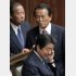 主導権を握る3人（左から二階幹事長、麻生財務相、安倍前首相）／（Ｃ）日刊ゲンダイ