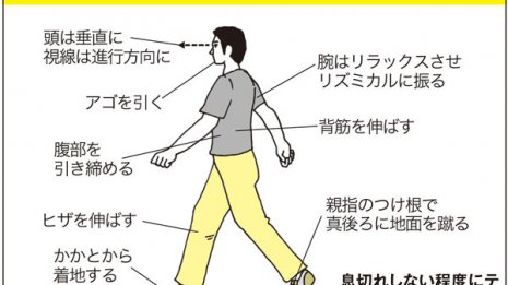 「まずは正しいウオーキングから。顔を上げて視線を少し遠くへ向けるように」