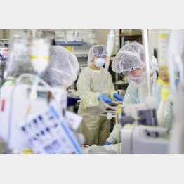 集中治療室で重症患者の治療に当たる医療従事者（Ｃ）共同通信社