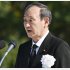 平和記念式典であいさつする菅首相＝2021年8月6日、広島市の平和記念公園（Ｃ）共同通信社