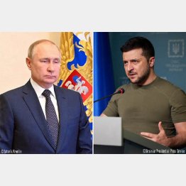 ロシアのプーチン大統領（左）とウクライナのゼレンスキー大統領（Ｃ）ロイター