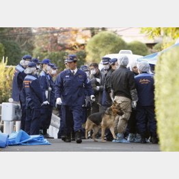 元厚生事務次官夫妻が殺害された自宅付近を警察犬を使い調べる捜査員（Ｃ）共同通信社