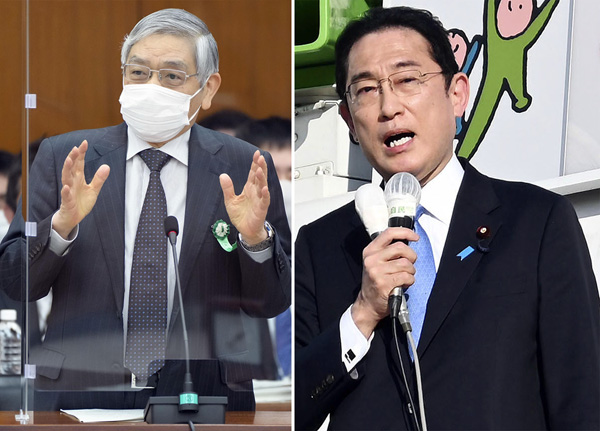 岸田首相（右）は「口先だけ」もしっかり踏襲か、「黒田ライン」をやすやす突破（Ｃ）日刊ゲンダイ