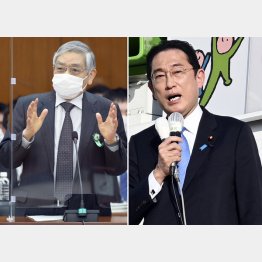 岸田首相（右）は「口先だけ」もしっかり踏襲か、「黒田ライン」をやすやす突破（Ｃ）日刊ゲンダイ