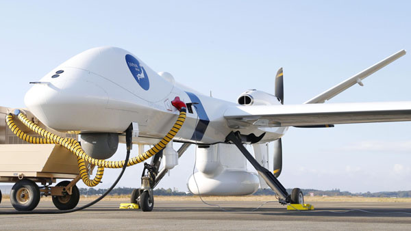 海上保安庁が運用開始をした大型無人航空機「シーガーディアン」／（Ｃ）共同通信社
