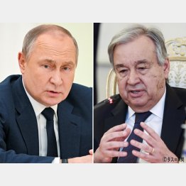 ロシアのプーチン大統領（左）はグテレス国連事務総長に「人道回廊」合意を示したが…（Ｃ）ロイター／Sputnik／Kremlin