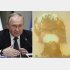 誰も止められないのか（ロシアのプーチン大統領＝左）、旧ソ連の核実験を撮影したビデオに写っている巨大キノコ雲（Ｃ）共同通信社