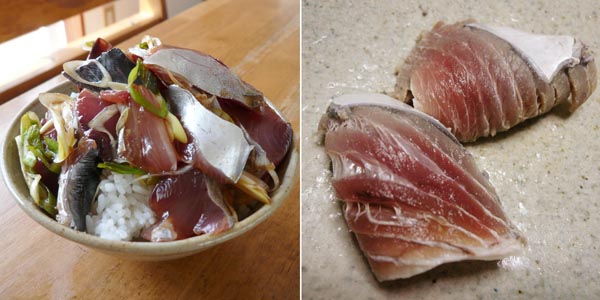 ネギと醤油のみで漬けた漬け丼（左）、右はハラスを塩と酢で締めたもの（Ｃ）日刊ゲンダイ