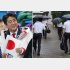 旧統一教会も東京五輪も真っ黒だ（五輪に日の丸を振る安倍元首相。家宅捜索で高橋治之元理事の自宅へ向かう東京地検係官ら＝共同）／（Ｃ）日刊ゲンダイ
