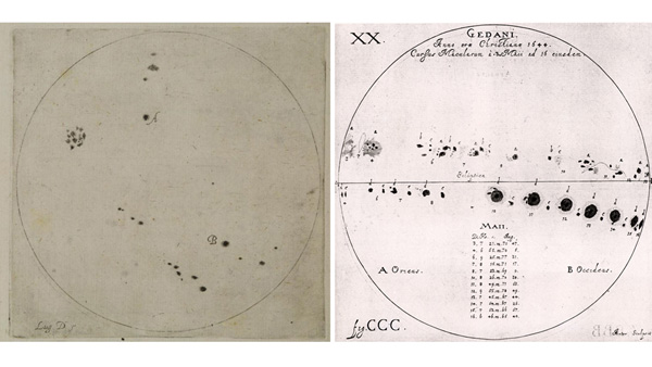 左から、絵③「太陽黒点論」（1613年）、絵④（＝World History Archive／ニューズコム／共同通信イメージズ）