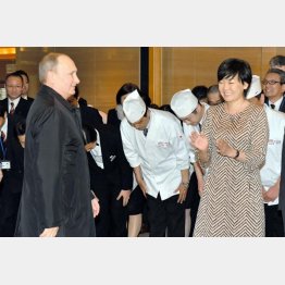高級旅館で、ロシアのプーチン大統領を安倍昭惠夫人らが見送り（代表撮影）