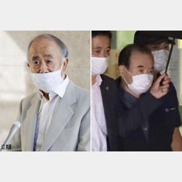逮捕前に記者団の質問に答える角川歴彦容疑者（左）と保釈された青木拡憲被告（Ｃ）日刊ゲンダイ