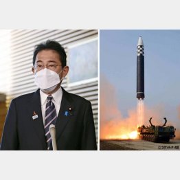 今年2022年3月にも発射した「火星１（右）、Jアラートはミサイル通過2分後、政府は日本の上空を通過していなかったと訂正（岸田首相）／（Ｃ）共同通信社