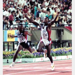 91年大会はC・ルイスの100メートル世界記録（9秒86）に湧いた（Ｃ）共同通信社