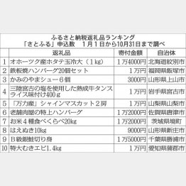 ふるさと納税返礼品ランキング（Ｃ）日刊ゲンダイ