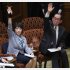 高市早苗経済安保担当相は松本剛明総務相（右）に制される場面も（＝昨13日、参議院予算委員会）／（Ｃ）日刊ゲンダイ