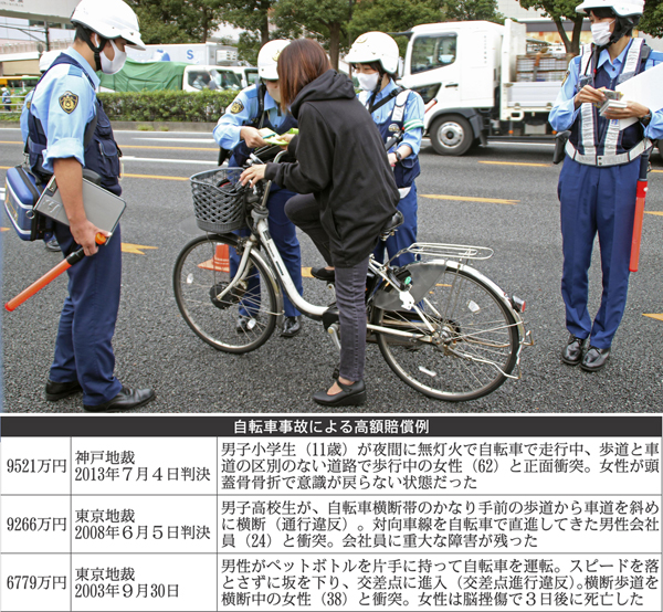 警視庁が報道陣に公開した自転車利用者への指導の様子（Ｃ）共同通信社