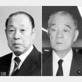福島交通の小針歴二会長（左）と自民党の金丸信前副総裁（Ｃ）共同通信社