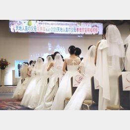 日本・東京都内でも開かれた旧統一教会の合同結婚式。約200人が参加した（Ｃ）共同通信社