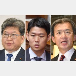 今、衆院選になだれこめば…（左から、萩生田光一、岸信千世、秋葉賢也3議員）／（Ｃ）日刊ゲンダイ