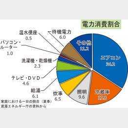 電力消費割合はエアコン、冷蔵庫、照明がトップ3（Ｃ）日刊ゲンダイ