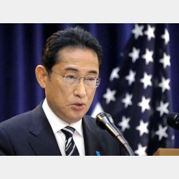 21日、ニューヨークでスピーチを行う岸田首相（Ｃ）共同通信社