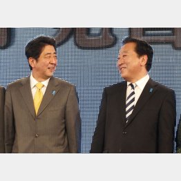 安倍晋三自民党総裁（左）と野田首相（当時）／（Ｃ）日刊ゲンダイ