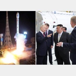 ロシアの技術提供により成功を収めた北朝鮮の軍事偵察衛星「万里鏡1号」搭載・新型衛星運搬ロケット「千里馬1型」（右は、訪ロで軍事施設を視察する金正恩北朝鮮総書記とロシアのプーチン大統領）（Ｃ）ロイター／ KCNA