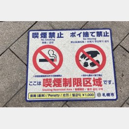 札幌市の喫煙制限区域路上表示（Ｃ）日刊ゲンダイ