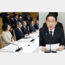 岸田首相は「政労使会議」で労使代表（左）らに「昨年を上回る賃上げを」／（Ｃ）共同通信社