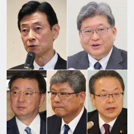 「5人衆」に反省の色なし（左上から時計回りに、西村前経産相、萩生田前政調会長、世耕前参院幹事長、高木前国対委員長、松野前官房長官）／（Ｃ）日刊ゲンダイ