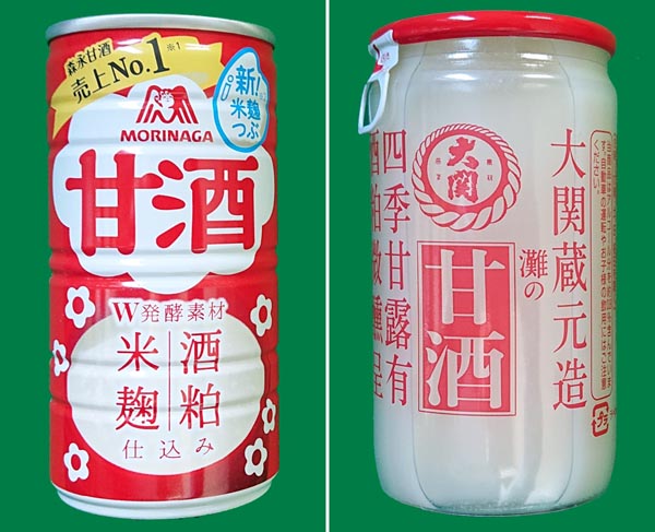 森永製菓の甘酒（左）と大関の甘酒（Ｃ）日刊ゲンダイ