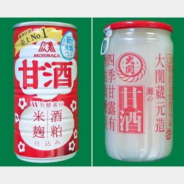 森永製菓の甘酒（左）と大関の甘酒（Ｃ）日刊ゲンダイ