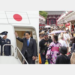 外遊に税金浪費（岸田首相）、観光地で目立つのは外国人の姿、姿、姿（東京・浅草、＝右）／（Ｃ）共同通信社