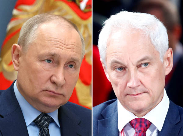 5期目に入ったロシアのプーチン大統領、右は国防相に抜擢されたベロウソフ前第1副首相（Ｃ）ロイター／Sputnik