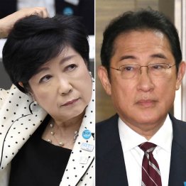 自民党を隠し、小池都知事（左）支援という姑息な手法（岸田首相＝右）／（Ｃ）日刊ゲンダイ