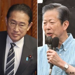 自民は連立解消チラつかせ脅し（岸田首相＝左）、公明党・山口代表（右）は沖縄現地応援で珍しく自民党を痛烈に批判（Ｃ）日刊ゲンダイ