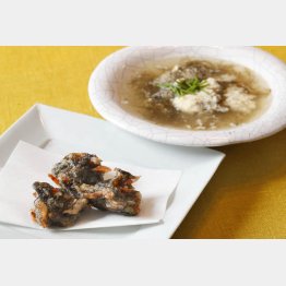 もずくと干しエビのかき揚げ（左）と卵とのスープ（Ｃ）日刊ゲンダイ