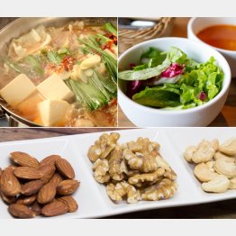 豆腐、野菜、ナッツ類には食物繊維が豊富