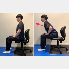 背筋強化のエクササイズ「座位グッドモーニング」／（Ｃ）日刊ゲンダイ