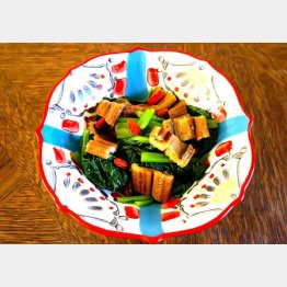 小松菜とアナゴのバルサミコしょうゆ和え（提供写真）