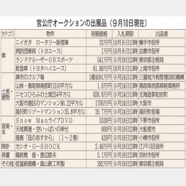 官公庁オークションの出展品（9月10日現在）／（Ｃ）日刊ゲンダイ