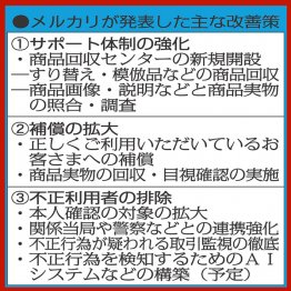 【別表】【メルカリが発表した主な改善策】／（Ｃ）日刊ゲンダイ