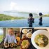 紀淡海峡のパノラマを楽しむ露天風呂（上）、鯛ラーメンしらす丼つき（1700円）と120種類のおにぎりも好評（休暇村紀州加太）／（Ｃ）日刊ゲンダイ