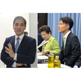 自民・宮本和宏は前森山市長(左)、維新・岡屋京佑は嘉田由紀子前県知事とタッグ(提供写真)