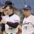 Jリーグ元年、第2次巨人監督時代が幕を開ける。激しいペナント争い必至の巨人・長嶋茂雄監督（左はヤクルト・野村克也監督）／（Ｃ）共同通信社