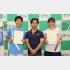 （左から）髙橋秀侑選手（Greetings所属）、株式会社ダイナム代表取締役・保坂明氏、は渡邉安佑未選手（Greetings所属）